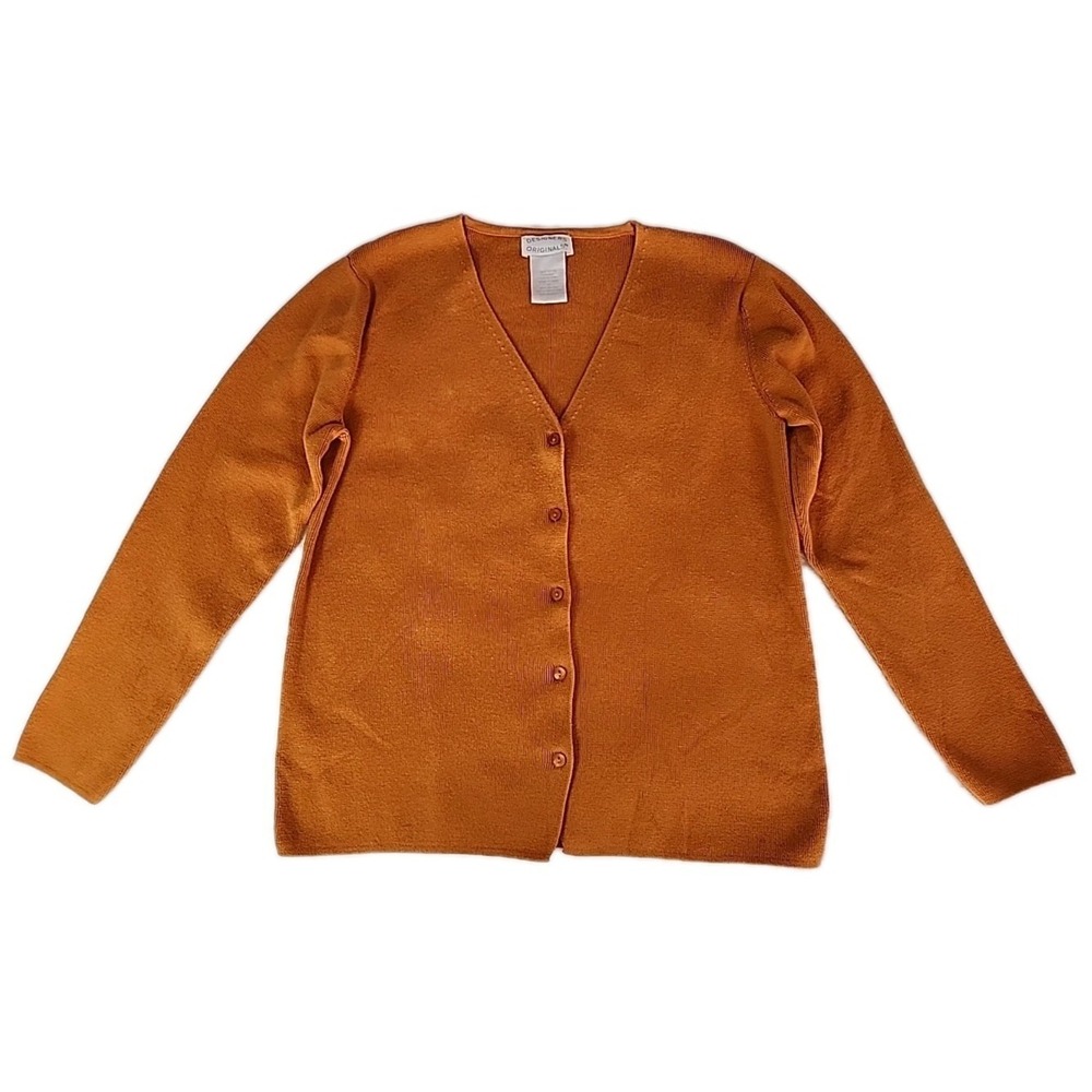 Designer Originals Women's Medium 100% Cotton V-Neck Cardigan Sweater Orange Fun